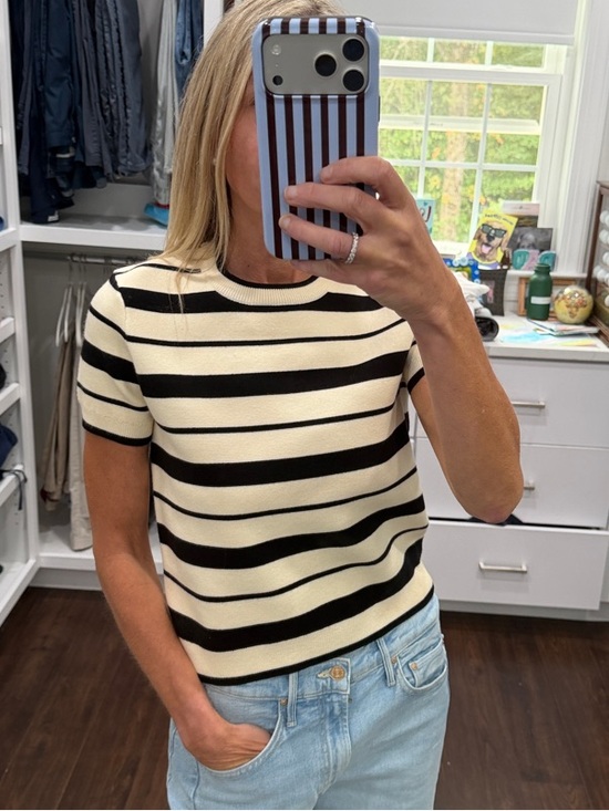 English Factory Tops - English Factory Black and Cream Striped Short-Sleeve Knit Top
